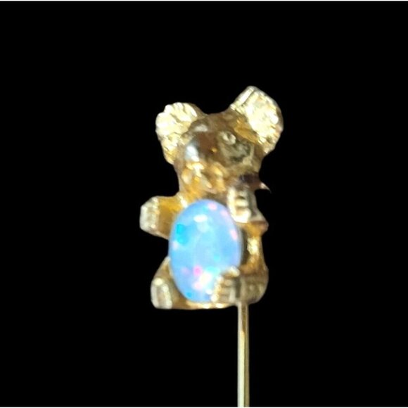 Gold-tone Koala Stick Pin With Opal Accent Secure Clutch Back 1.5" (Koala .75") - Picture 3 of 4